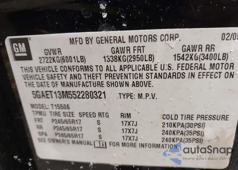 2005 Buick Rainier Cxl z USA, uszkodzony, nr VIN 5GAET13M552280321